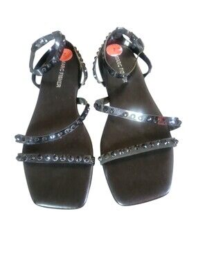 Marc Fisher Fonoo Black Studded Multi-Strap Square Toe Embellish Flat Sandals 7